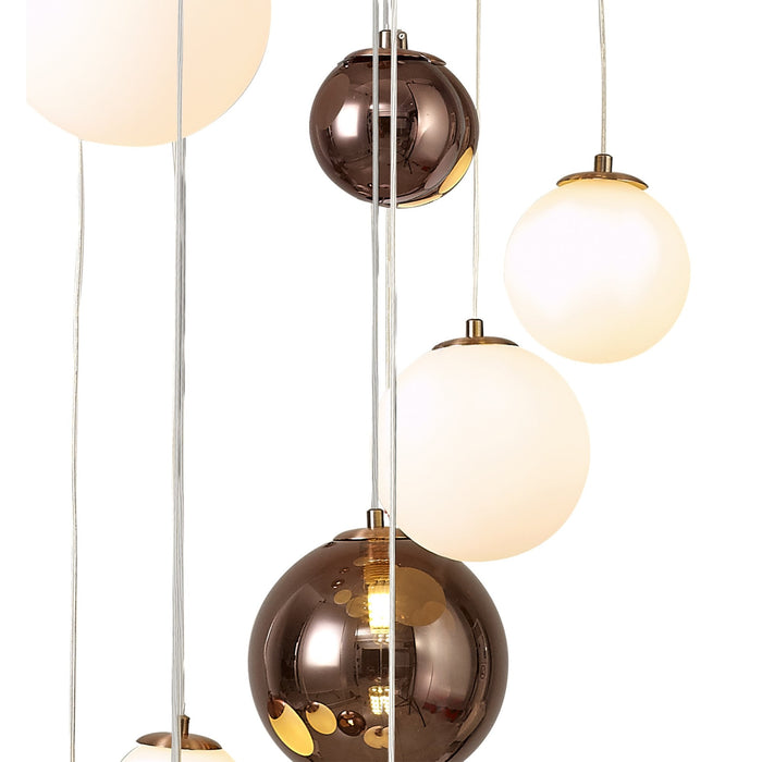 Nelson Lighting NL76679 Ravenna Pendant 16 Light Antique Copper/Opal & Copper Glass