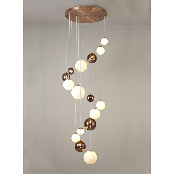 Nelson Lighting NL76679 Ravenna Pendant 16 Light Antique Copper/Opal & Copper Glass