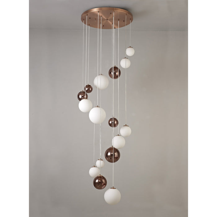 Nelson Lighting NL76679 Ravenna Pendant 16 Light Antique Copper/Opal & Copper Glass