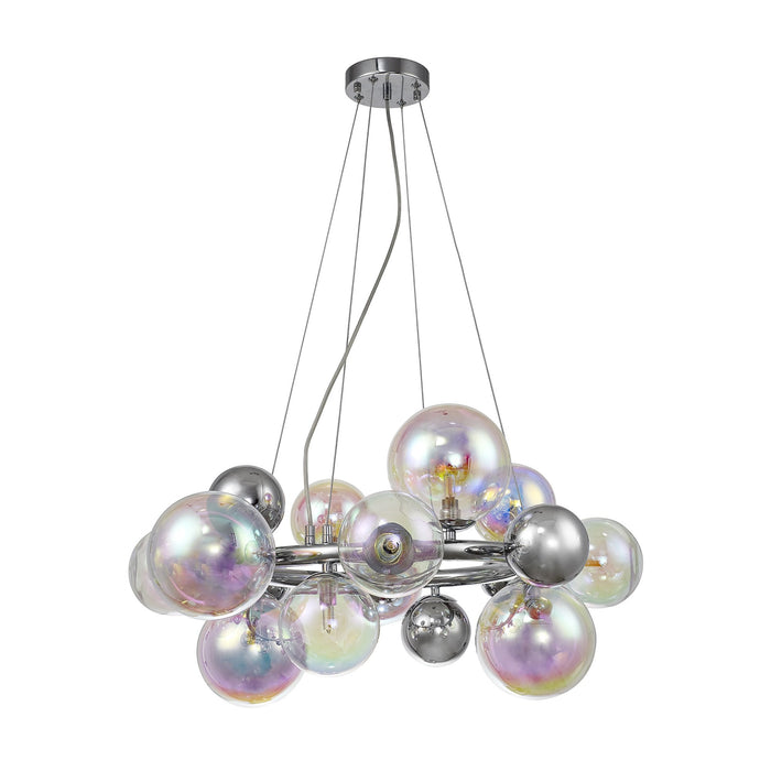 Nelson Lighting NL83139 Regent 12 Light Circular Pendant Polished Chrome Iridescent Glass