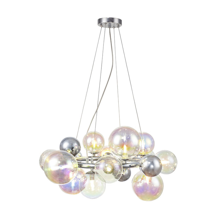 Nelson Lighting NL83139 Regent 12 Light Circular Pendant Polished Chrome Iridescent Glass