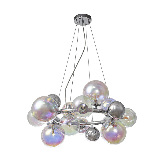 Nelson Lighting NL83139 Regent 12 Light Circular Pendant Polished Chrome Iridescent Glass