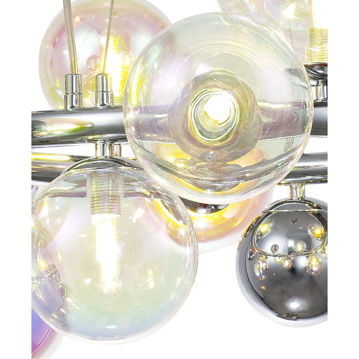 Nelson Lighting NL83139 Regent 12 Light Circular Pendant Polished Chrome Iridescent Glass