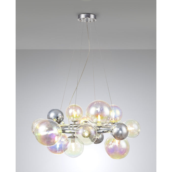 Nelson Lighting NL83139 Regent 12 Light Circular Pendant Polished Chrome Iridescent Glass