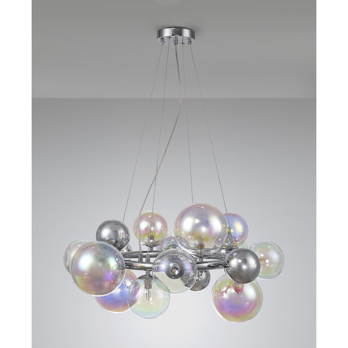 Nelson Lighting NL83139 Regent 12 Light Circular Pendant Polished Chrome Iridescent Glass