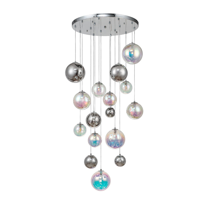 Nelson Lighting NL84289 Regent Pendant 16 Light Polished Chrome/Iridescent Glass