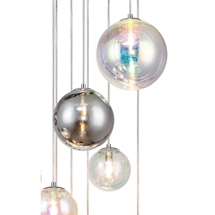 Nelson Lighting NL84289 Regent Pendant 16 Light Polished Chrome/Iridescent Glass