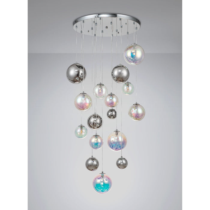 Nelson Lighting NL84289 Regent Pendant 16 Light Polished Chrome/Iridescent Glass