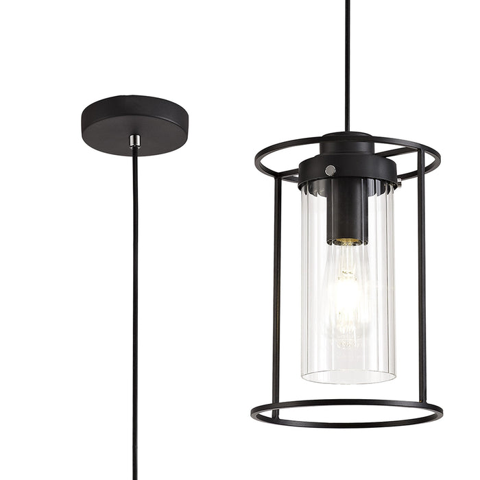 Nelson Lighting NL75859 Riannon Single Pendant 1 Light Black/Clear Glass