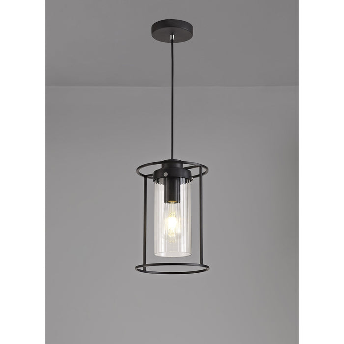 Nelson Lighting NL75859 Riannon Single Pendant 1 Light Black/Clear Glass