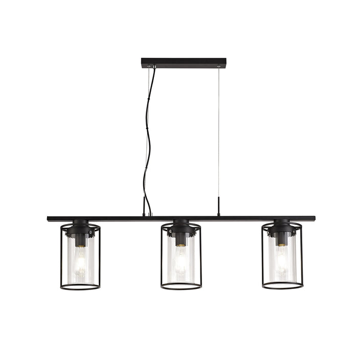 Nelson Lighting NL75869 Riannon Linear Pendant 3 Light Black/Clear Glass