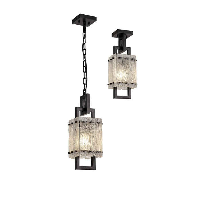 Nelson Lighting NL76839 Sorrel Small Square Pendant 1 Light Matt Black/Crystal Sand Glass