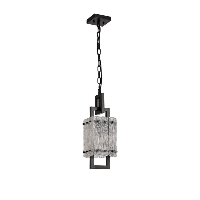 Nelson Lighting NL76839 Sorrel Small Square Pendant 1 Light Matt Black/Crystal Sand Glass