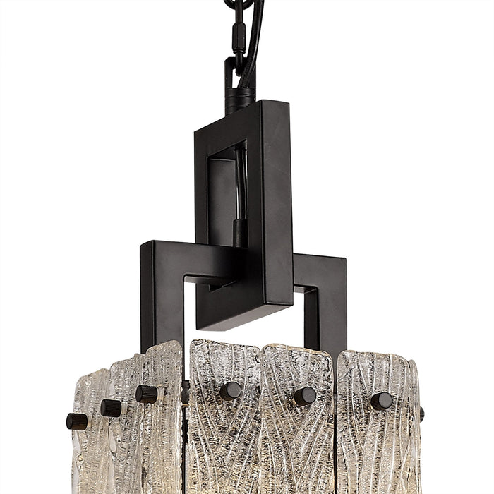 Nelson Lighting NL76839 Sorrel Small Square Pendant 1 Light Matt Black/Crystal Sand Glass