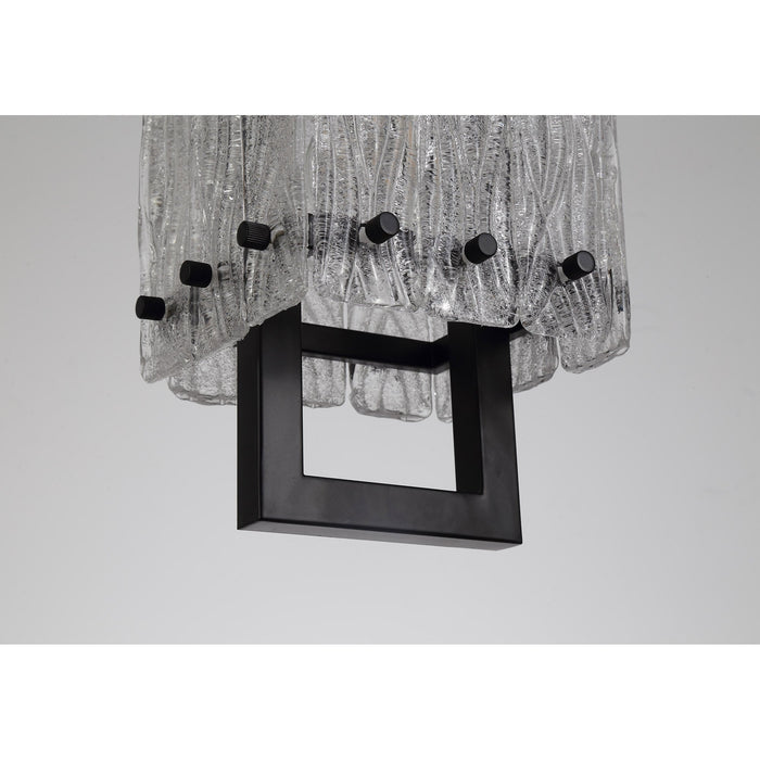 Nelson Lighting NL76839 Sorrel Small Square Pendant 1 Light Matt Black/Crystal Sand Glass