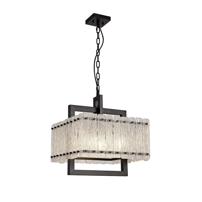 Nelson Lighting NL76849 Sorrel Large Square Pendant 5 Light Matt Black/Crystal Sand Glass