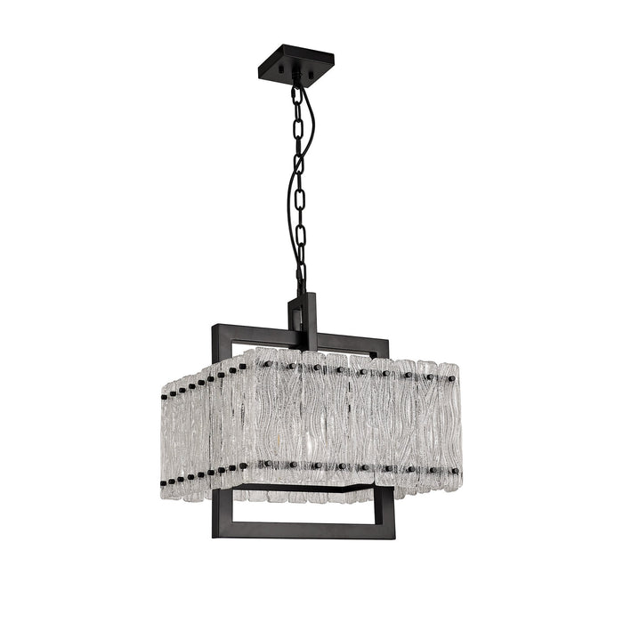 Nelson Lighting NL76849 Sorrel Large Square Pendant 5 Light Matt Black/Crystal Sand Glass