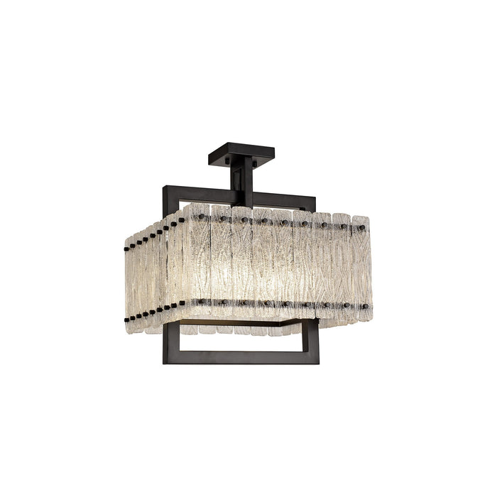 Nelson Lighting NL76849 Sorrel Large Square Pendant 5 Light Matt Black/Crystal Sand Glass