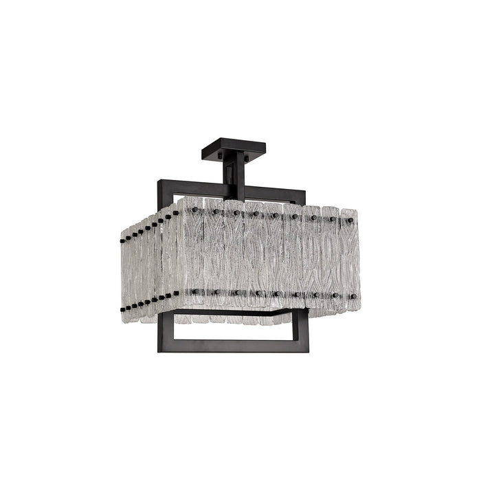 Nelson Lighting NL76849 Sorrel Large Square Pendant 5 Light Matt Black/Crystal Sand Glass