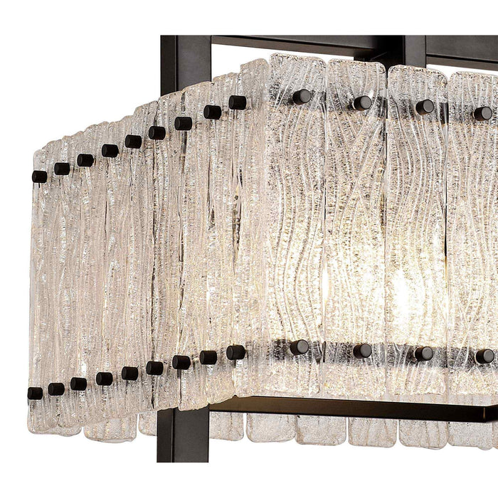 Nelson Lighting NL76849 Sorrel Large Square Pendant 5 Light Matt Black/Crystal Sand Glass