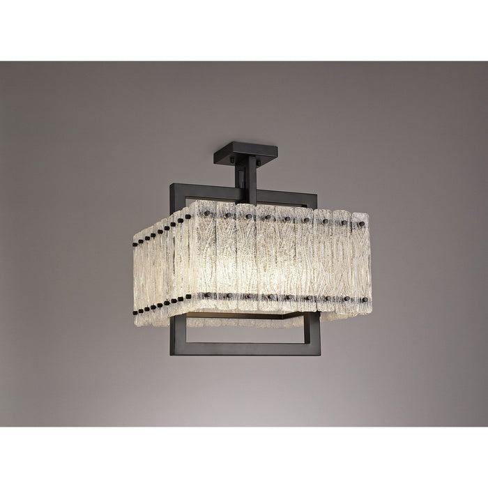 Nelson Lighting NL76849 Sorrel Large Square Pendant 5 Light Matt Black/Crystal Sand Glass