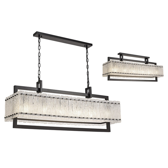 Nelson Lighting NL76869 Sorrel Large Rectangular Pendant 12 Light Matt Black/Crystal Sand Glass