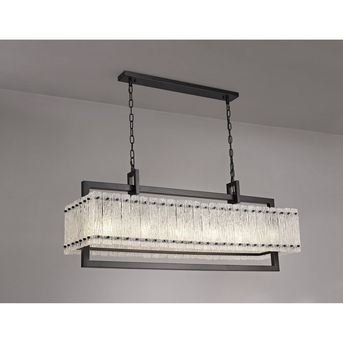 Nelson Lighting NL76869 Sorrel Large Rectangular Pendant 12 Light Matt Black/Crystal Sand Glass