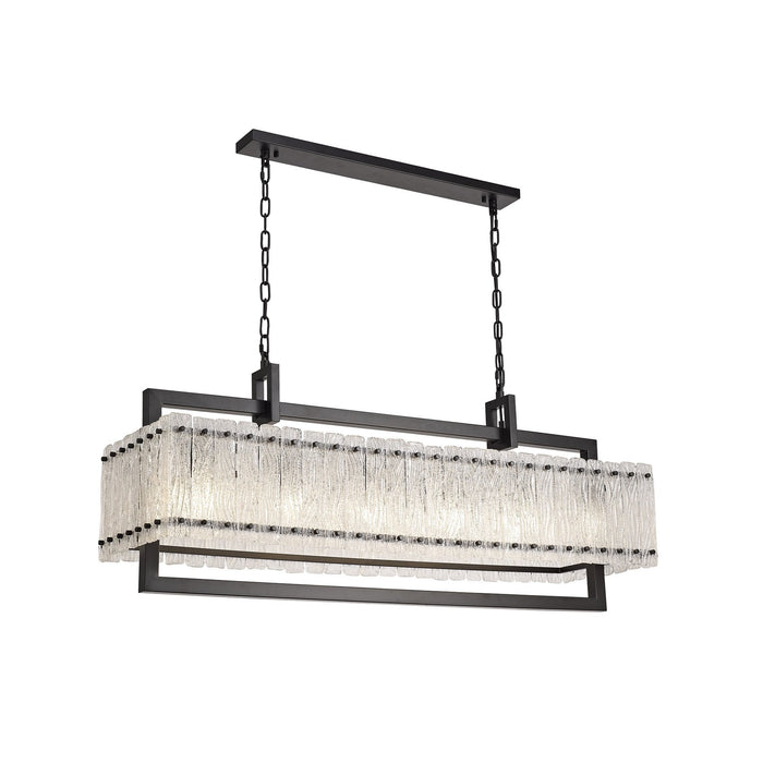 Nelson Lighting NL76869 Sorrel Large Rectangular Pendant 12 Light Matt Black/Crystal Sand Glass