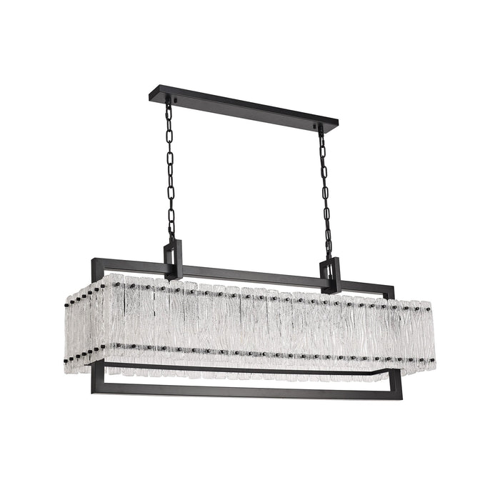 Nelson Lighting NL76869 Sorrel Large Rectangular Pendant 12 Light Matt Black/Crystal Sand Glass