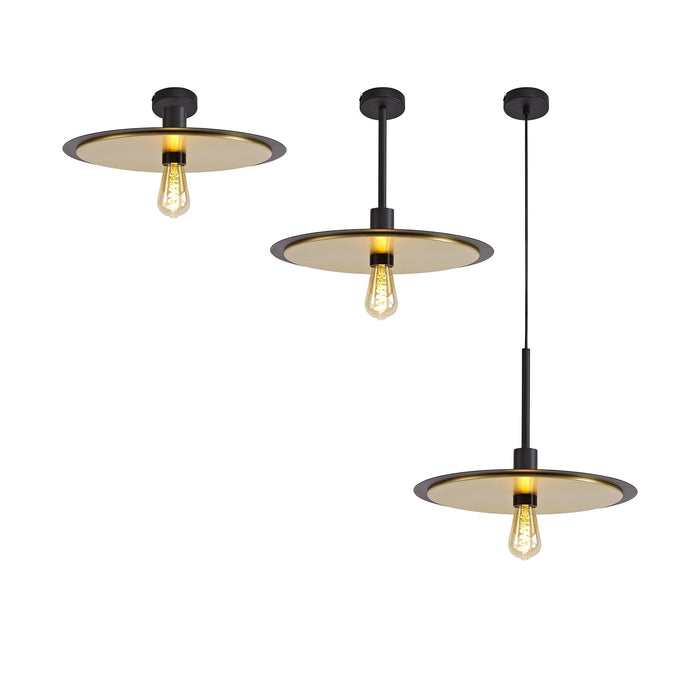 Nelson Lighting NL75679 Tazzy Single 3In1 Ceiling Flush Semi-Fush & Pendant Light Black/Gold