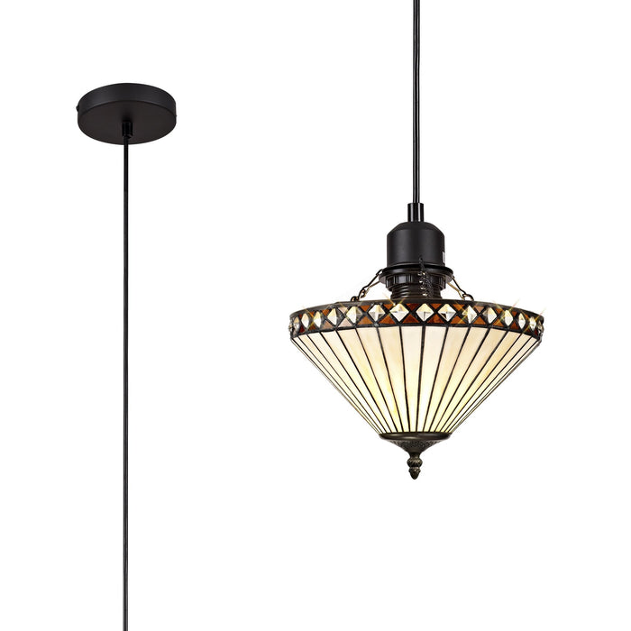 Nelson Lighting NLK02169 Tink 1 Light Up Lighter Pendant With 30cm Tiffany Shade Amber/Chrome/Crystal/Black