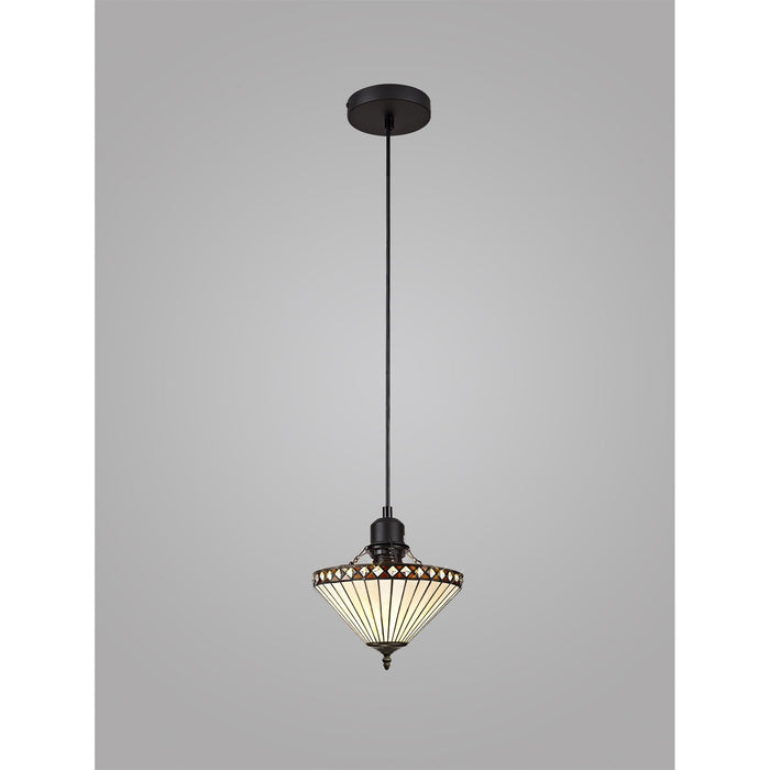 Nelson Lighting NLK02169 Tink 1 Light Up Lighter Pendant With 30cm Tiffany Shade Amber/Chrome/Crystal/Black