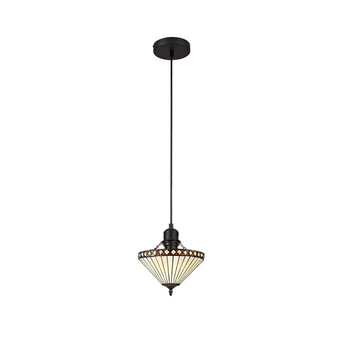 Nelson Lighting NLK02169 Tink 1 Light Up Lighter Pendant With 30cm Tiffany Shade Amber/Chrome/Crystal/Black