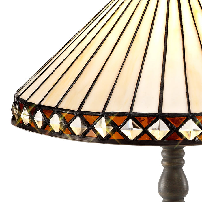 Nelson Lighting NLK02199 Tink 1 Light Octagonal Table Lamp With 30cm Tiffany Shade Amber/Chrome/Crystal/Aged Antique Brass