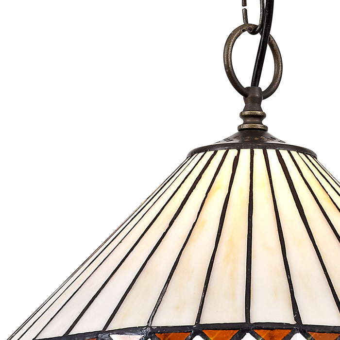 Nelson Lighting NLK02209 Tink 1 Light Down Lighter Pendant With 30cm Tiffany Shade Amber/Chrome/Crystal/Aged Antique Brass