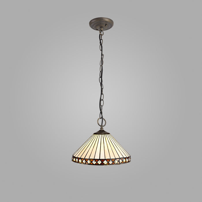 Nelson Lighting NLK02229 Tink 3 Light Down Lighter Pendant With 30cm Tiffany Shade Amber/Chrome/Crystal/Aged Antique Brass