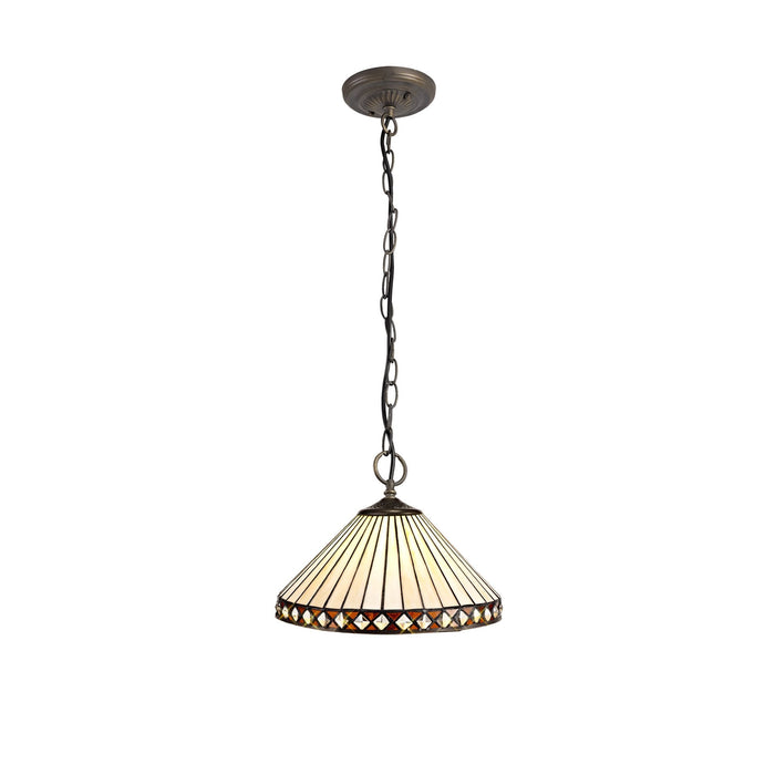 Nelson Lighting NLK02229 Tink 3 Light Down Lighter Pendant With 30cm Tiffany Shade Amber/Chrome/Crystal/Aged Antique Brass