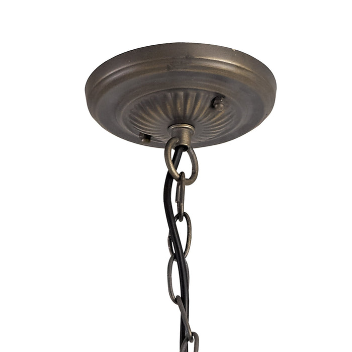 Nelson Lighting NLK02229 Tink 3 Light Down Lighter Pendant With 30cm Tiffany Shade Amber/Chrome/Crystal/Aged Antique Brass