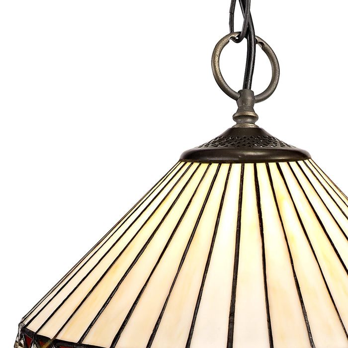 Nelson Lighting NLK02229 Tink 3 Light Down Lighter Pendant With 30cm Tiffany Shade Amber/Chrome/Crystal/Aged Antique Brass