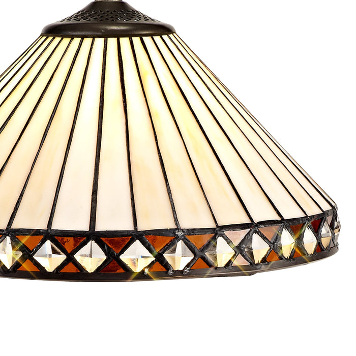 Nelson Lighting NLK02229 Tink 3 Light Down Lighter Pendant With 30cm Tiffany Shade Amber/Chrome/Crystal/Aged Antique Brass