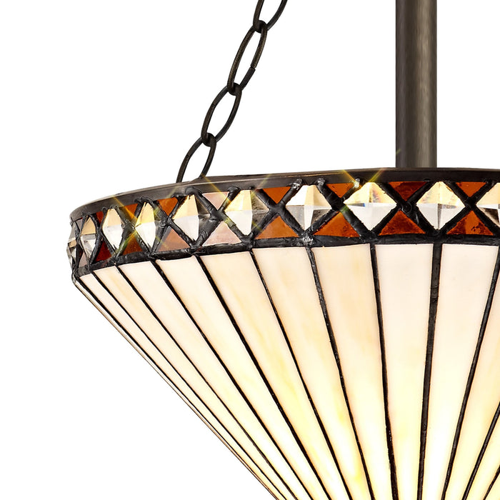 Nelson Lighting NLK02249 Tink 3 Light Semi Ceiling With 30cm Tiffany Shade Amber/Chrome/Crystal/Aged Antique Brass