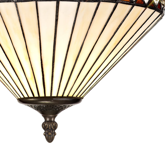 Nelson Lighting NLK02249 Tink 3 Light Semi Ceiling With 30cm Tiffany Shade Amber/Chrome/Crystal/Aged Antique Brass