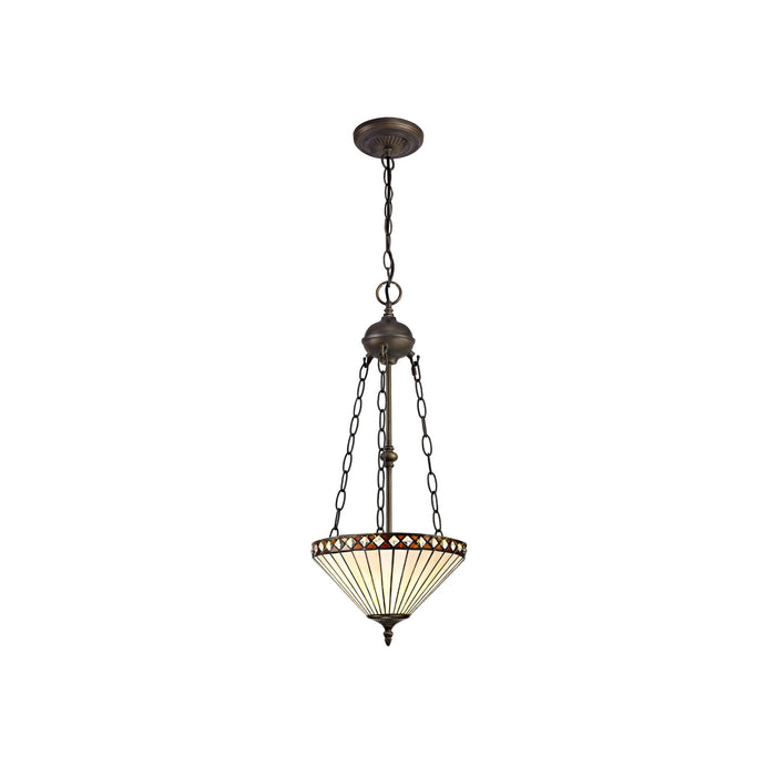 Nelson Lighting NLK02259 Tink 2 Light Up Lighter Pendant With 30cm Tiffany Shade Amber/Chrome/Crystal/Aged Antique Brass