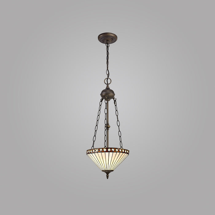 Nelson Lighting NLK02259 Tink 2 Light Up Lighter Pendant With 30cm Tiffany Shade Amber/Chrome/Crystal/Aged Antique Brass