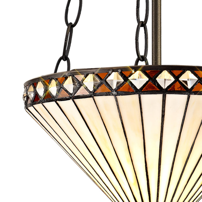 Nelson Lighting NLK02259 Tink 2 Light Up Lighter Pendant With 30cm Tiffany Shade Amber/Chrome/Crystal/Aged Antique Brass