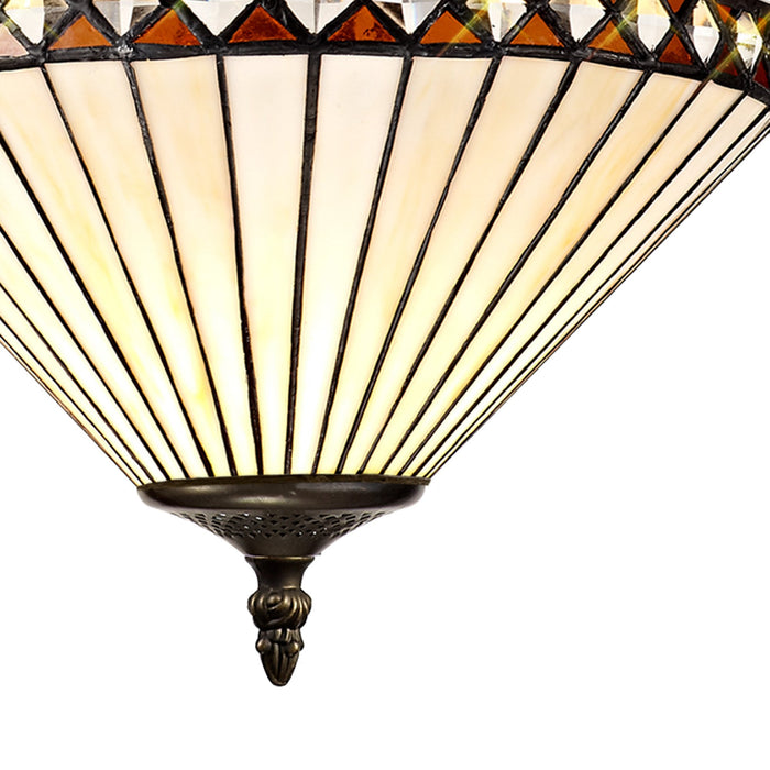 Nelson Lighting NLK02259 Tink 2 Light Up Lighter Pendant With 30cm Tiffany Shade Amber/Chrome/Crystal/Aged Antique Brass