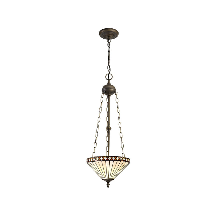 Nelson Lighting NLK02269 Tink 3 Light Up Lighter Pendant With 30cm Tiffany Shade Amber/Chrome/Crystal/Aged Antique Brass