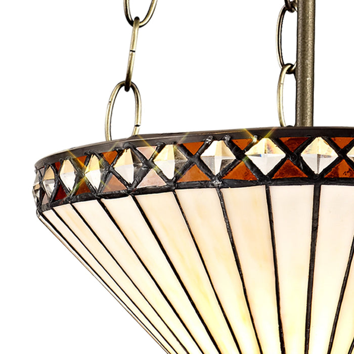 Nelson Lighting NLK02269 Tink 3 Light Up Lighter Pendant With 30cm Tiffany Shade Amber/Chrome/Crystal/Aged Antique Brass