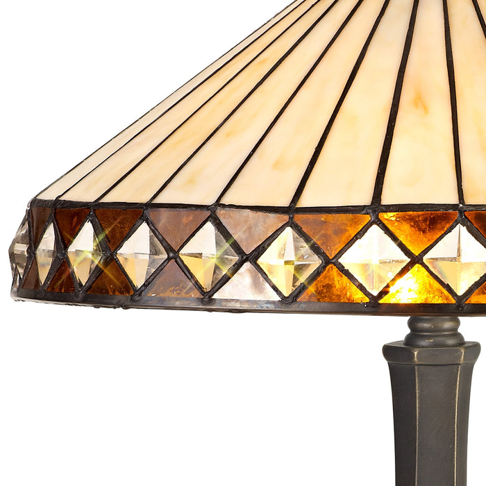 Nelson Lighting NLK02299 Tink 2 Light Octagonal Table Lamp With 40cm Tiffany Shade Amber/Chrome/Crystal/Aged Antique Brass