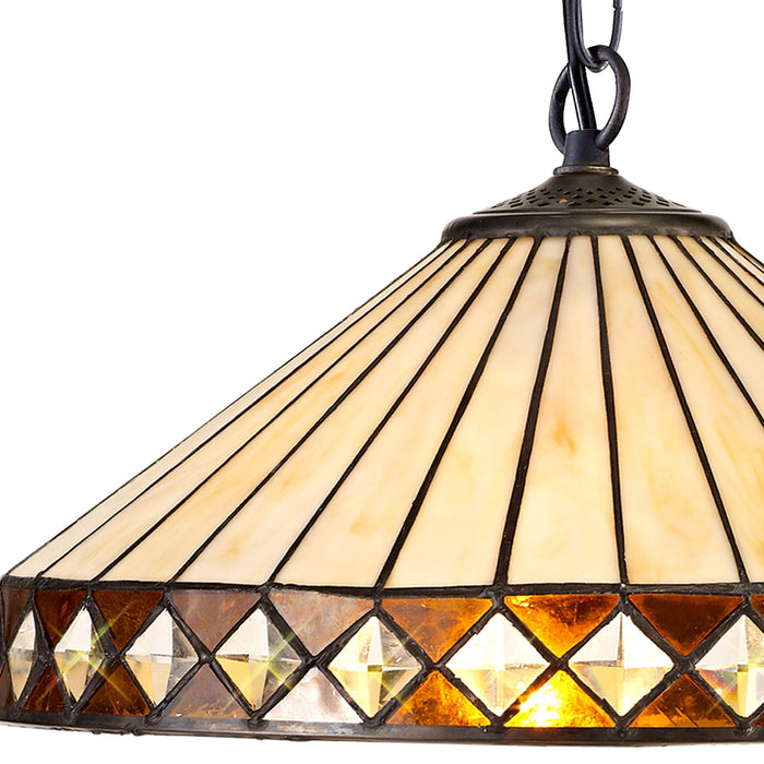 Nelson Lighting NLK02309 Tink 1 Light Down Lighter Pendant With 40cm Tiffany Shade Amber/Chrome/Crystal/Aged Antique Brass